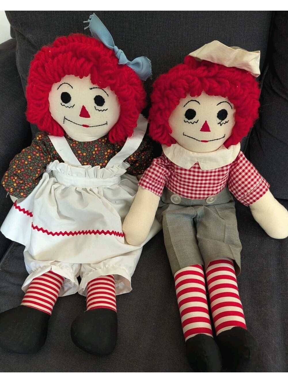 Raggedy Ann & Andy Vintage Ragdoll Stuffed Stitched Lot 2 Toy 19" Collector